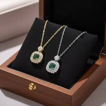 Dây chuyền mặt vuông sang trọng đính đá toàn bộ, hai lựa chọn màu sắc: xanh ngọc lục bảo và đá Cubic Zirconia. - Nhiều màu - Xem 1