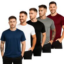 Kit Of 5 Men's Dry Fit T-Shirts For Gym, Workout, Plain, Summer, Slim Fit - 彩色 - 查看 7