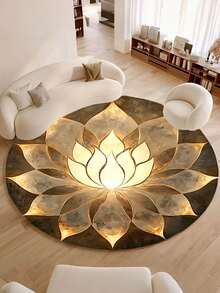 1pc Elegant Gold Lotus Flower Printed Round Rug, Suitable For Daily Home, Traditional Festivals, Party Decoration, Decorative Rug, Small Rug, Carpet, Home Decor, Living Room Rug, Bedroom Rug, Outdoor Rug, Washable Rug - Multicolor - View 11