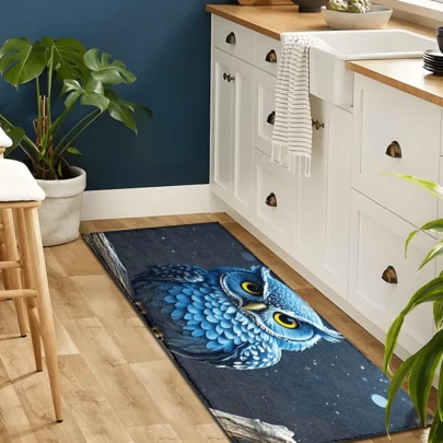 1pc Owl Pattern Printed Rug, Faux Wool Mat - Highly Absorbent, Easy To Clean, Suitable For Home Decor, Farmhouse, Entryway, Indoor, Room, Kitchen, Dining Room, Small Office/Home Office, Sink, Laundry Room, Doormat, Kitchen Mat, Non-Slip Mat