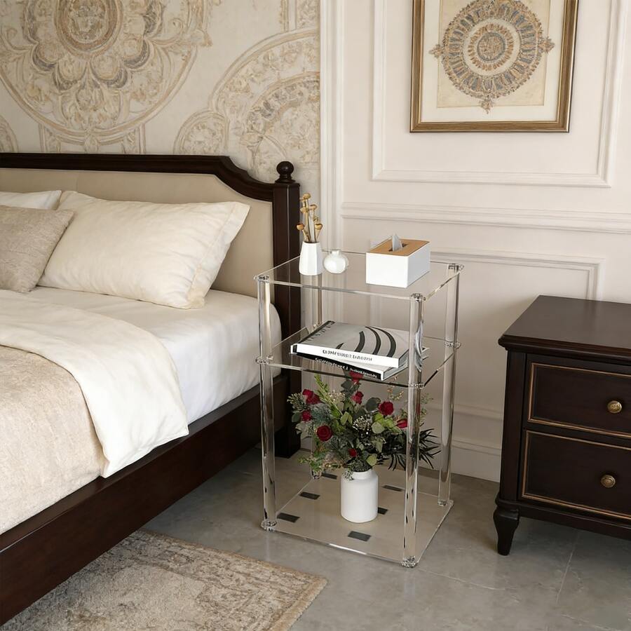 Acrylic Table, 2-Layer Transparent Edge Table, Suitable For Bedrooms, Living Rooms, Offices And Display Rooms - Modern Coffee Table And Bedside Table - Transparent - View 1