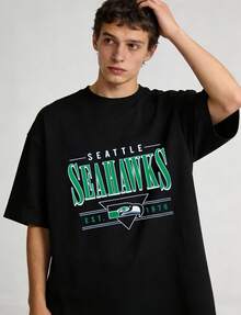 Seahawk1 Short Sleeve Graphic Tee, Seattle Football Team Fan Shirts, Soft Cotton Unisex Breathable Wear, Game Day  West Champions Apparel For Men Women - black5 - 查看 1