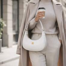 Women's Half Moon Tote Shoulder Bag Small Sophisticated - 白色 - 查看 4