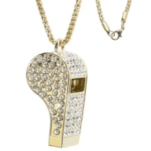 Elegancki naszyjnik z gwizdkiem, pozłacany, modny naszyjnik z gwizdkiem, gwizdek survivalowy, metalowy gwizdek sędziowski, wieszak na bagaż, gwizdek ratunkowy i gwizdek sędziowski, elegancki naszyjnik dla mężczyzn i kobiet, akcesoria dla organizatorów imprez, utrzymanie porządku, odpowiedni na zajęcia na świeżym powietrzu, akcesoria kempingowe, akcesoria sportowe, artykuły szkolne, prezenty, piesze wycieczki, trekking, podróże, przygody, prezenty dla mężczyzn, prezenty dla kobiet, prezenty na imprezę - Jeden rozmiar pasuje do wszystkich - Zobacz 3