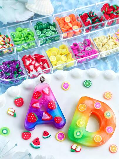 12 Slots Mixed Fruit Slices Resin Filler, Polymer Soft Clay Simulated Lemon, Strawberry, Orange Slices Epoxy Resin Filler Material, Suitable For Resin Silicone DIY Craft Making