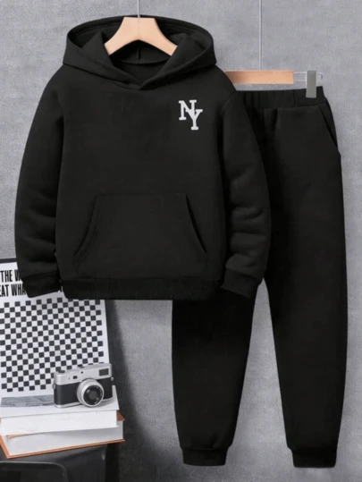 KID008/2 piezas|Set de 2 piezas de sudadera con capucha con cremallera y pantalones de unicolor con forro polar para niños pequeños, cómodo para uso casual diario al aire libre, adecuado para otoñoinvierno