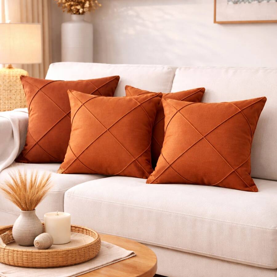 Kit Of 4 Draped Suede Cushion Covers 45x45 With Invisible Zipper - 4 Đất nung. - Xem 1