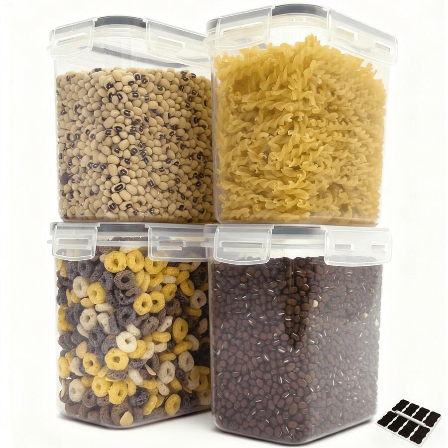 KITCHEN Airtight Food Storage Containers For Pantry With White Lids – 4 Packs - Clear Air Tight Kitchen Containers Pantry Organization And Storage - Plastic - Keeps Food Fresh & Dry - Clear - View 1
