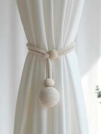 2Pcs Nordic-Style Cotton And Linen Curtain Tiebacks, No-Drill Woven Ball Pendant Style, Versatile Curtain Fasteners