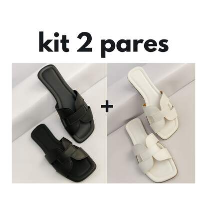 Kit dois pares Sandália Rasteira Feminina Moderna Estilosa