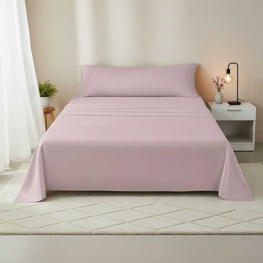 Kynley 純色三件式床單,適用於 90/105/135/150/180 公分床:床單、床單和枕頭套各一個。柔軟涼爽,易於清洗。 ✅ 48/72 小時內送達西班牙 - 藕粉色 - 查看 1