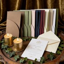 10pcs Pocket Style Wedding Invitation Envelopes, Simple Invitation Envelopes For Engagement, 15th Birthday, Christening, Etc., 5*7 Inch Invitation, DIY Invitation Cards, Customizable Pockets - Multicolor - View 3