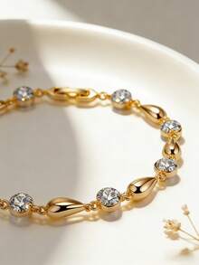 1pc Women's Luxury Zirconia Encrusted Round Teardrop Bracelet, Suitable For Daily Wear, Parties, Romantic Dates, Gift Giving And Other Occasions - Water Drop - View 1