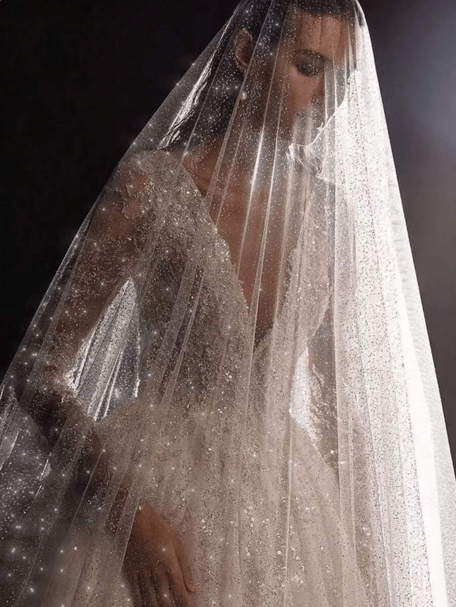 1件闪亮金箔单层新娘头纱，梦幻星空雪纺头纱发饰，可爱闪亮简约设计，DIY新娘头纱发饰，高端仙女公主风头饰，柔软长款教堂式头纱新娘头饰，适合派对、摄影、晚会、华尔兹、仙女装扮、教堂婚礼、短途旅行、浪漫清新等场合。情人节、派对、婚礼的完美配饰。 - 彩色 - 查看 1