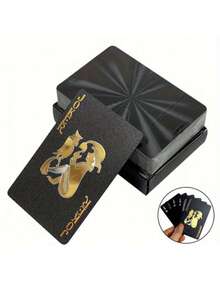 1 Set (54 Cards) Waterproof Foil PVC Plastic Playing Cards, Black Gold Foil, Easy To Shuffle, Washable, Suitable For Pool Party, Beach Party, Couples Game, Family Gathering, Thanksgiving Gift, Holiday Travel Entertainment Game, Friends Gathering - Multicolor - View 13