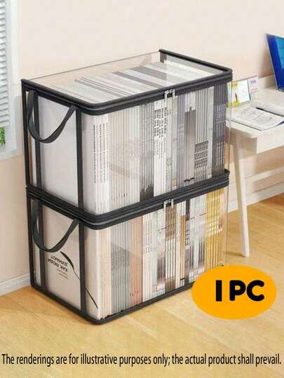 Transparent Book Storage Box, Book Organizer, Household Old Book Organizing Tool, Large-Capacity Book And Clothing Storage Box - Space-Saving Organization For Offices And Homes, Transparent Design For Easy Viewing, Book Storage Box, Foldable Bookshelf Bag, Valentine's Day, Holiday Gift.