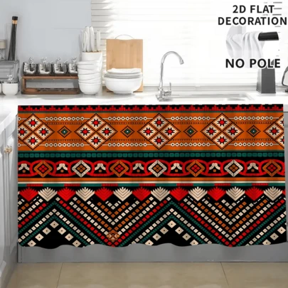 1pc Pattern Printed Tablecloth, Kitchen Small Curtain, Cabinet Curtain With Curtain Holes, Easy To Hang, 100% Polyester, Rectangular, Woven, Machine Washable, Kitchen Decor And Accessories, Suitable For Kitchen Cabinets And Home Decor