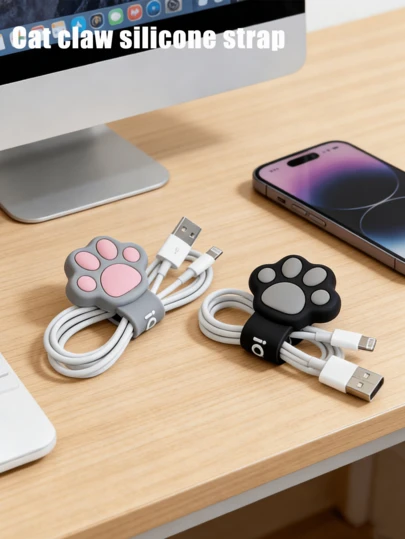 可爱硅胶卡通猫爪线缆整理器绕线器耳机数据线充电器线缆便携式收纳整理器妇女节礼物