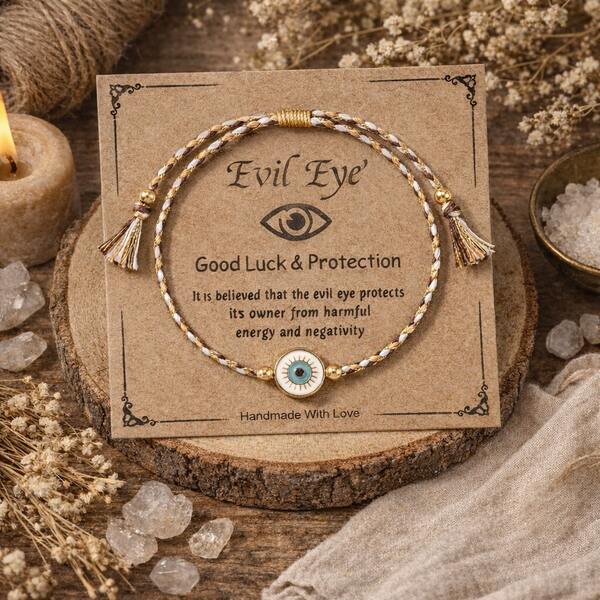 1 pieza Pulsera de ojo azul minimalista de moda, pulsera de ojo malvado, pulsera de cuentas metálicas, tarjeta de ojo malvado, pulsera trenzada negra ajustable, pulsera de la suerte, pulsera religiosa, pulsera para parejas, pulsera para amigos, regalo de cumpleaños, regalo familiar, regalo de aniversario