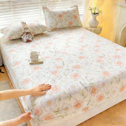 1pc Soft & Comfortable Floral Cartoon Bedroom Bedding Set, Including Breathable Bed Cover, Fitted Sheet And Dust Cover, Made Of Soft Breathable Fabric, Suitable For Home Decor, Fits Twin, Full, Queen, King Size Beds, Machine Washable, Applicable For Schools, Hotels And More, No Filling