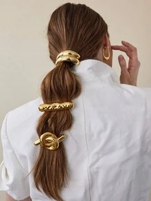 1pc Metallic Smooth Elastic Hair Scrunchie, Retro Fashion Hair Accessory Ponytail Holder Hair Elastics Hair Rubber Bands Hair Rope Elastic Hair Tie Beauty Home Hair Accessories - Gold - View 2