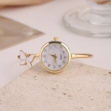女士蝴蝶表带手链腕表，时尚白色表盘搭配白色蝴蝶图案，可调节表带，石英表，适合作为送给女朋友、情人节、七夕节的礼物 - 金色 - 查看 2