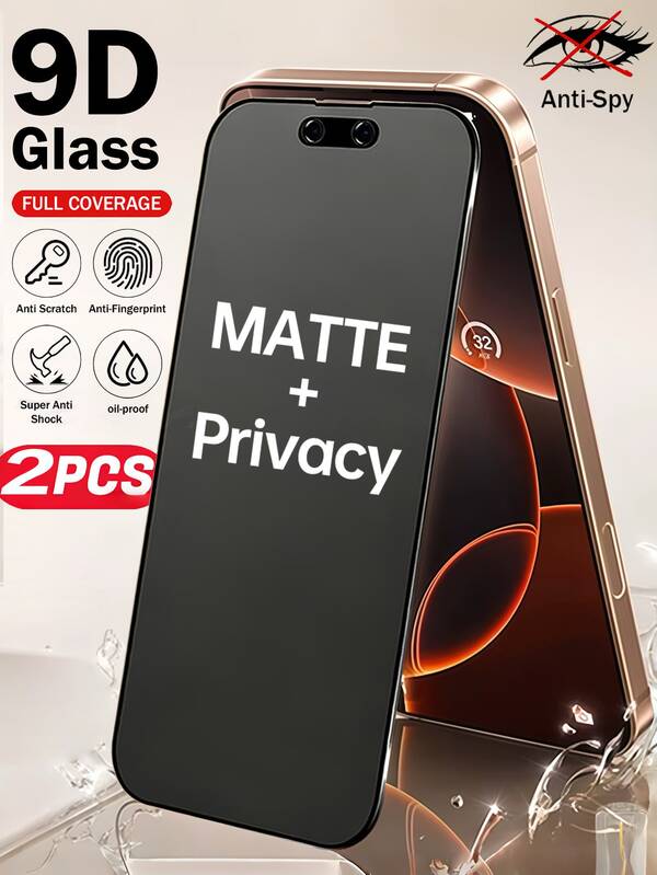 2 piezas Protector de pantalla de vidrio templado mate y privado, protección de cobertura completa compatible con iPhone 17/17 Pro Max/17 Pro/17 Air/16 Pro Max/16 Pro/16/15 Pro Max/14 Pro/13 Mini/12/11 Series, dureza 9H, anti-golpes, anti-arañazos, resistente a huellas dactilares, adecuado para pantallas de 6.1"/6.3"/6.9", esencial para uso diario en la oficina