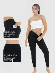 Women's Sports Leggings Yoga Women Pants High Waisted Leggings With  Simple Fashionable Casual Sports Leggings For Daily Wear Yoga Women Pants - Black - View 4