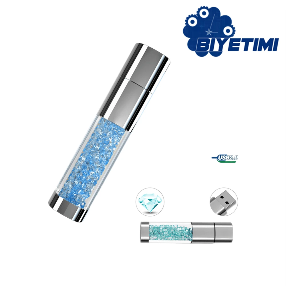 BIYETIMI 128GB 时尚水钻U盘，64GB 防水U盘，128GB 水晶U盘礼品，天蓝色 - 藍色 - 查看 1