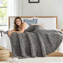 1Pc Large Thick  Chunky Knit Throw Blanket,50"X 60", Bulky Plush Cat Tail Yarn Blanket, 100% Handmade With Soft Chenille Yarn, Fluffy Soft Thumb Jumbo Yarn For Crocheting,4lbs Thick Knitted Blankets For Couch Sofa Bed Home Decor.(Dark Grey) - Dark grey01 - 查看 8