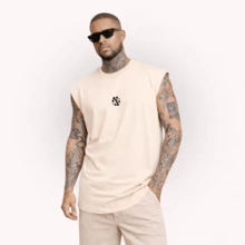 Camiseta Regata Cavada Machão Estampada Masculina Algodão Academia Treino Passeio Tokyo - Caqui - Visão 2