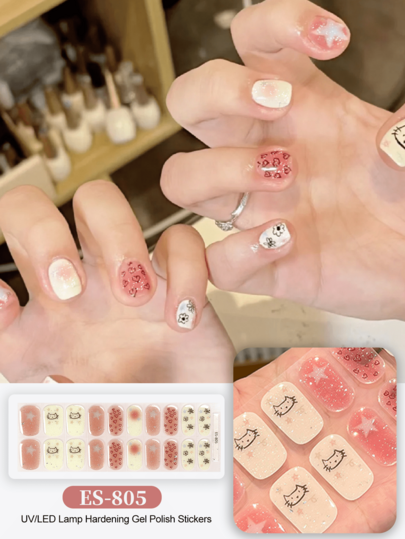 Semi Cured Gel Nail Strips (Classic French-L), White French Tip, 20 Pcs Gel Nail Wraps, Stickers, UV Light Required, Salon Quality, Long Lasting Nail Supplies