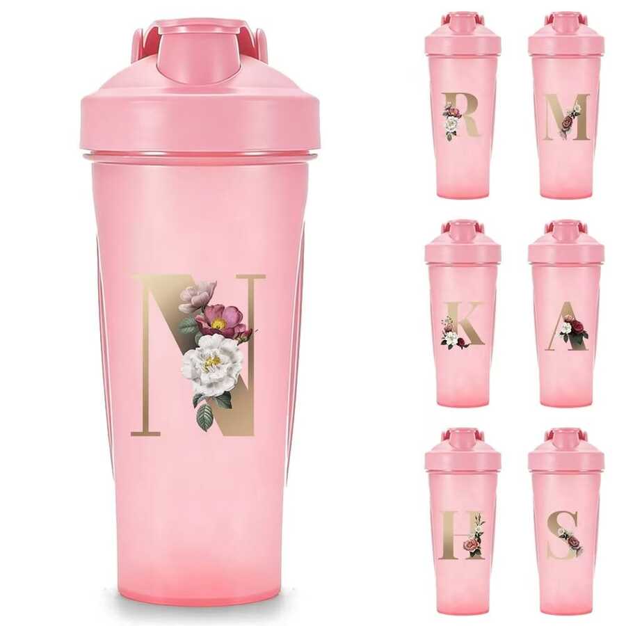 Letter Printing Shaker Protein Bottle Powder Shake Cup Large Capacity Water Bottle Water Cup Mixing Cup Body Building Exercise Mixing Bottle Portable Shakers - Pink - View 1