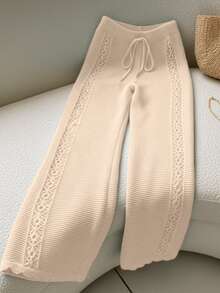 Women's Beach Cover-Up Pants, High Waist, Elegant, Cutout, Premium Knit Crochet, Summer Fashion - 沙 - 查看 3