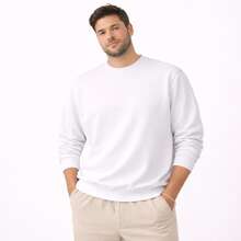 Men's Crew Neck Fleece Sweatshirt, Thick Winter Coat, Cotton - 白色 - 查看 2