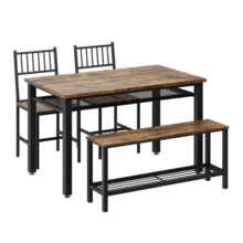 Farmhouse Dining Table Set For 4 With Storage Shelf, 47 Inch Kitchen Table With Bench And 2 Chairs For Small Space, Apartment, Dining Room - Brown - View 9