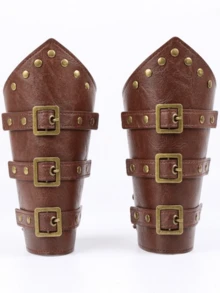 2pcs Steampunk PU Leather Wristbands | Adjustable Medieval Wrist Cuffs, Suitable For LARP And Cosplay - A - View 8