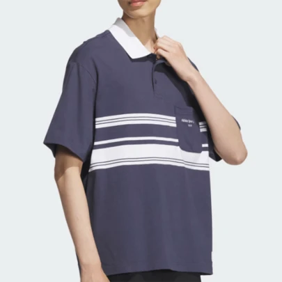Adidas 男士学院风针织休闲短袖 Polo 衫
