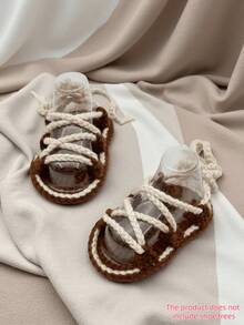 Handmade Infant Sandals, Natural Beige, Lace-Up Style - Coffee Brown - View 8