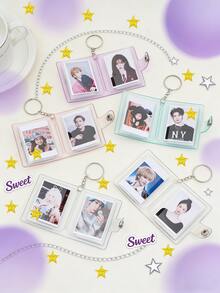 1/3pcs-Mini Bright White Photo Album Keychains, 16-Slot 1-Inch Pocket-Style ID Photo Album, Simple And Elegant Portable Student Photo Album, Celebrity Photo Album - Multicolor - View 1