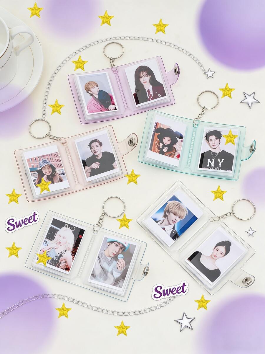 1/3pcs-Mini Bright White Photo Album Keychains, 16-Slot 1-Inch Pocket-Style ID Photo Album, Simple And Elegant Portable Student Photo Album, Celebrity Photo Album - Multicolor - View 1