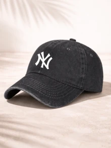 Washed Denim Baseball Cap For Men And Women Fashionable Casual Hat With Classic Logo Design   New YorkYankees White Embroidered Logo On Black Distressed Denim Fabric   Perfect For Everyday Wear Outdoor Activities Sports Events And Leisure Time Adjustable Fit For Comfort And Style Unisex Design Suitable For All Ages And Occasions - 黑色 - 查看 2
