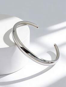 Charm-In 1 件简约光滑镂空手镯，铜镀金首饰，女士时尚配饰，适合日常佩戴和派对 - 金黃色. - 查看 4