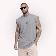 Men's Printed Tank Top, Cotton, Gym, Workout, Casual, Tokyo - Grey - View 2