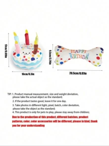 Pet Toys For Cats & Dogs, Stress Relief Chew Toys, Teeth Cleaning, Bites Resistant, Birthday Gift, Birthday Cake With Squeaky Bone - Multicolor - View 6
