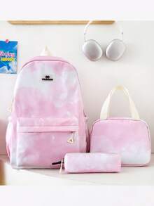 3pcs Tie Dye Backpack Set, Unisex Design, Large Capacity, Lightweight & Breathable, Suitable For Various Occasions - Pink - View 8