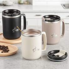 1 pezzo 450/500ml Tazza da caffè in acciaio inossidabile 304 con manico e coperchio, tazza da caffè termica a doppio strato, tazza per tè, latte e acqua a tenuta stagna, resistente al calore, adatta per studenti e adulti in casa, scuola, dormitorio, ufficio, campeggio all'aperto, picnic, viaggio, ritorno a scuola - Multicolore - Visualizzare 2