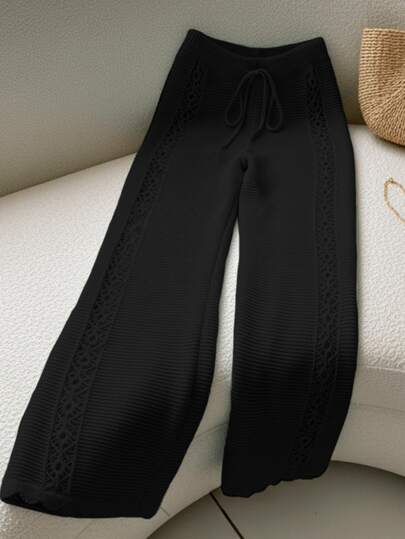 Calça Feminina Saída De Praia Cintura Alta Elegante Vazado Tricot Croche Premium Moda Verão