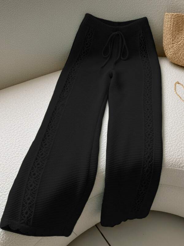 Calça Feminina Saída De Praia Cintura Alta Elegante Vazado Tricot Croche Premium Moda Verão