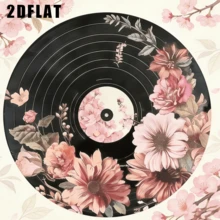 1PC 8x8inc2D Flat Vintage Metal Wall Art Sign - 8x8 Inch Round Black Vinyl Record Floral Design, Retro Home Decor For Kitchen, Bedroom, Office & Holiday, Ideal Gift For Music Lovers, Durable Wall Art, Easy To Hang, Random 2D Flat Print Style - 淺粉色 - 查看 9